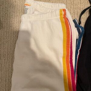 Aviator Nation White Sweatpants with Rainbow Stripes